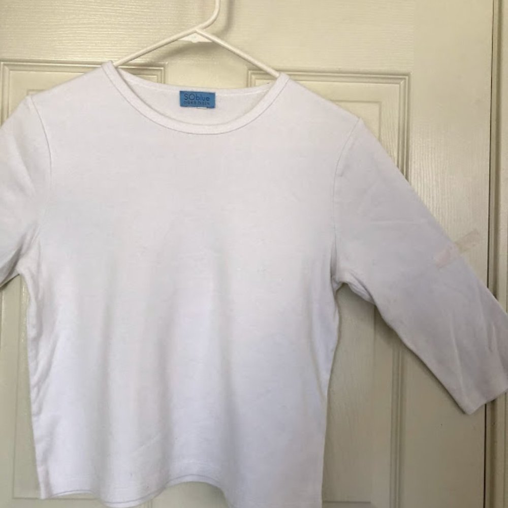 Women SIGRID OLSEN plain white 3/4 sleeves t-shirt